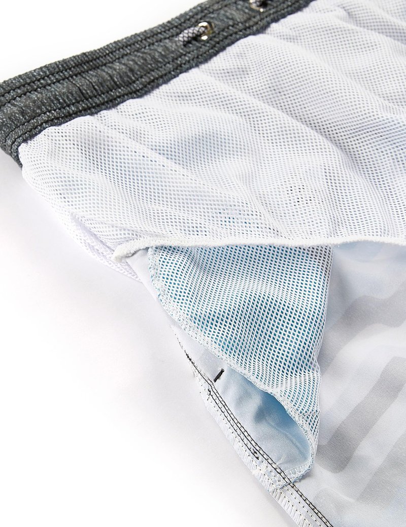 ELETOP Men's Swim Trunks Quick Dry Bathing Suit Swimming Board Shorts Mesh Lining Beach Swimwear Stripe Blue Grey L
