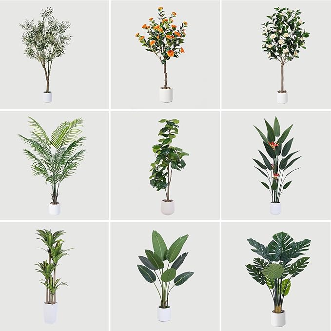Artificial Olive Tree 6FT, Indoor Fake Silk Plant with Realistic Trunk, Leaves, Fruits and White Planter, Faux Potted Tree for Home Decor and Housewarming Gift, 1 Pack