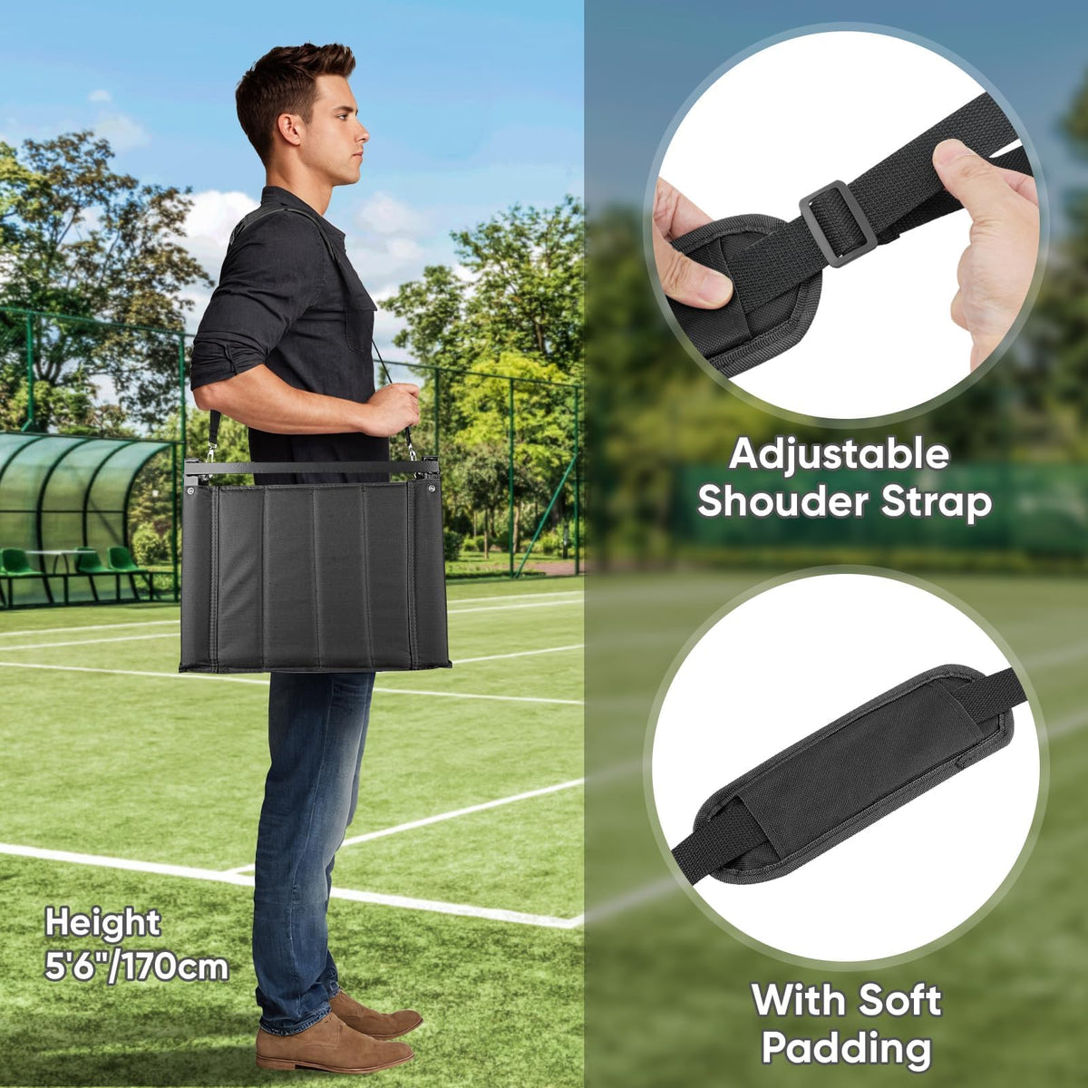 APEXUP Stadium Seats with Back Support, Portable Bleacher Seat with Large Pocket and Cup Holder, Wide Stadium Chair for Sports Events and Concerts (Black)