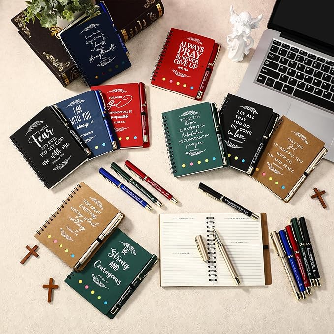 Spakon 20 Set Christian Gifts Bulk Easter Mother's Day Church Sticky Note Spiral Notebook Bible Verse Ballpoint Pen Prayer Journal Religious Scripture Notepad Sunday School Teacher Party Favors
