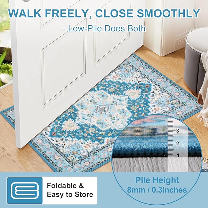 WILLSUN Washable Area Rugs, 3x5 Non-Slip Boho Large Area Rugs for Living Room, Bedroom, Machine Washable Vintage Rug, Indoor Floral Print Carpet for Home Decor, Kid & Pet Friendly Mat