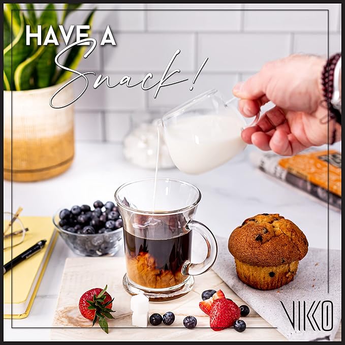 Vikko Glass Coffee Mugs Aroma Collection 13 Ounce Thick and Durable Wide, Set of 6 Heavy Base Dishwasher Safe Large Glass Coffee Cups