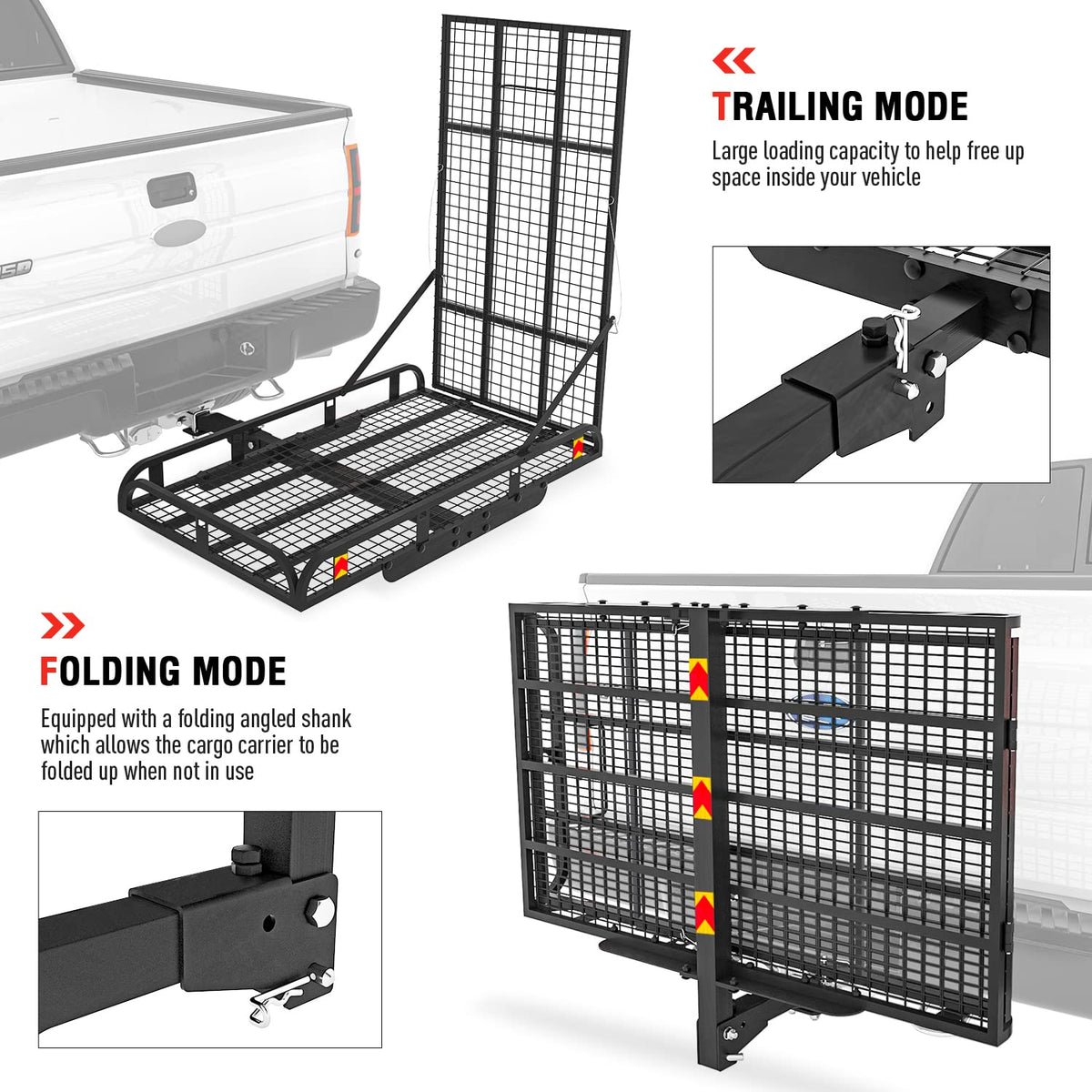 Hitch Mount Steel Cargo Carrier Basket with 49'' Folding Wheelchair Ramp, Fits 2'' Trailer Mounted Hitches