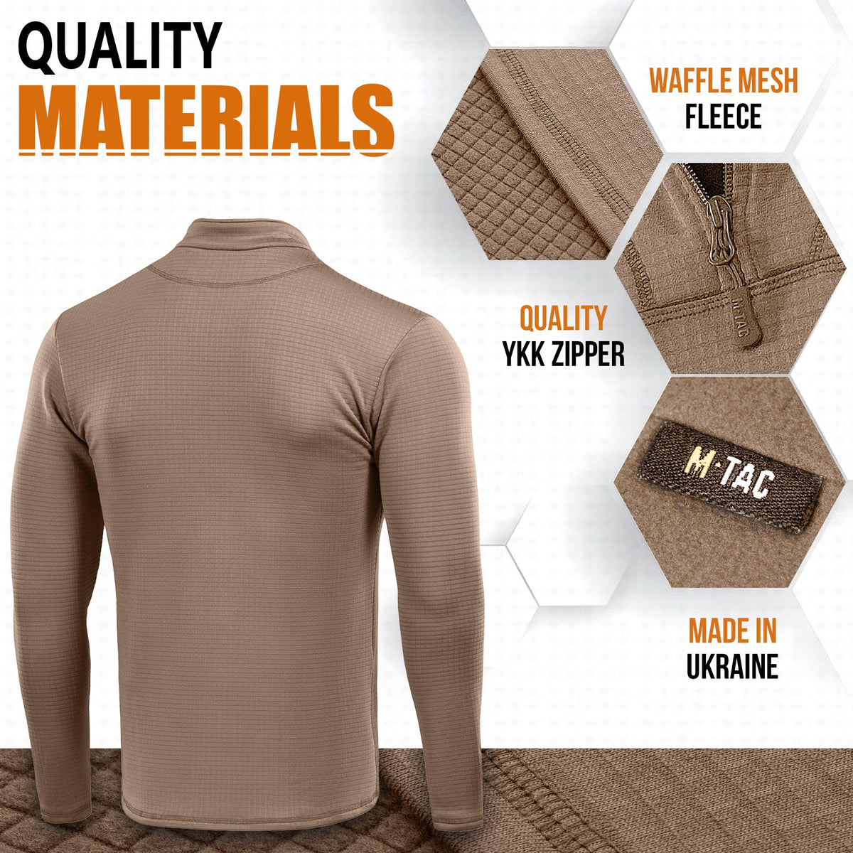 M-Tac Thermal Shirt for Men – Grid Fleece Lined Base Layer Compression Top for Cold Weather ECWCS Delta Level 2 Coyote Brown