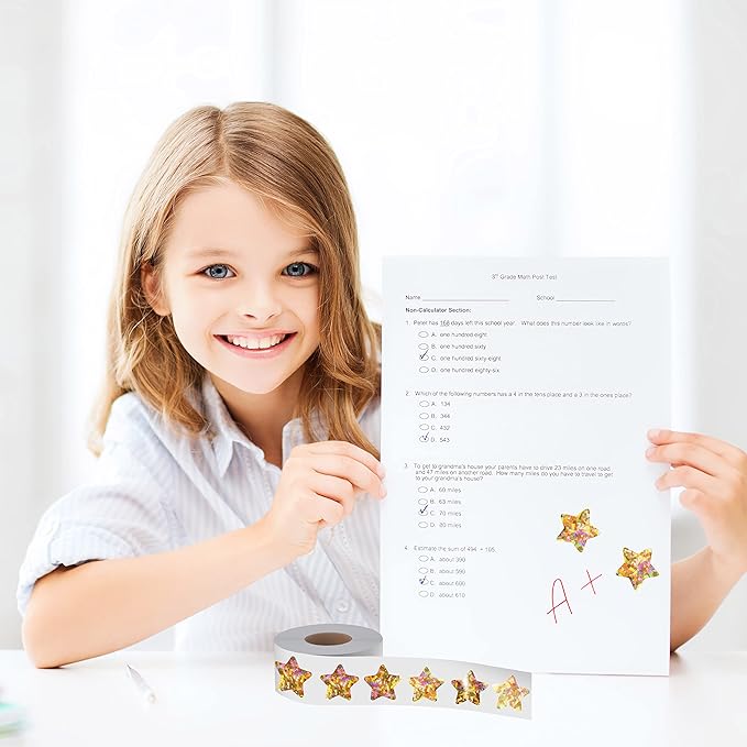 500 PCS Holographic Gold Star Stickers, Self Adhesive Metallic Glitter Foil Stickers Reflective Star Stickers Reward Behavior Chart Labels for Kids Students Teachers Supplies