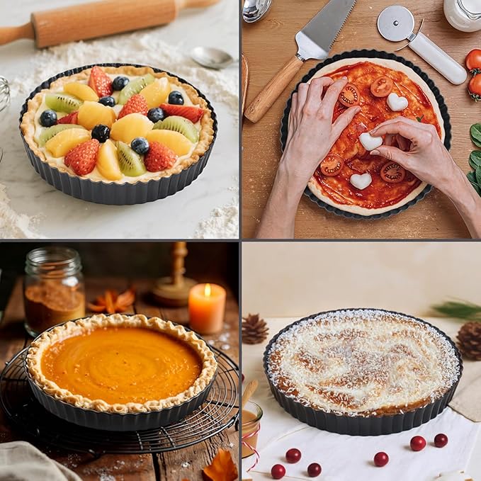 Maclia 8.6" Fluted Non-Stick Carbon Steel Tart Pan with Removable Bottom