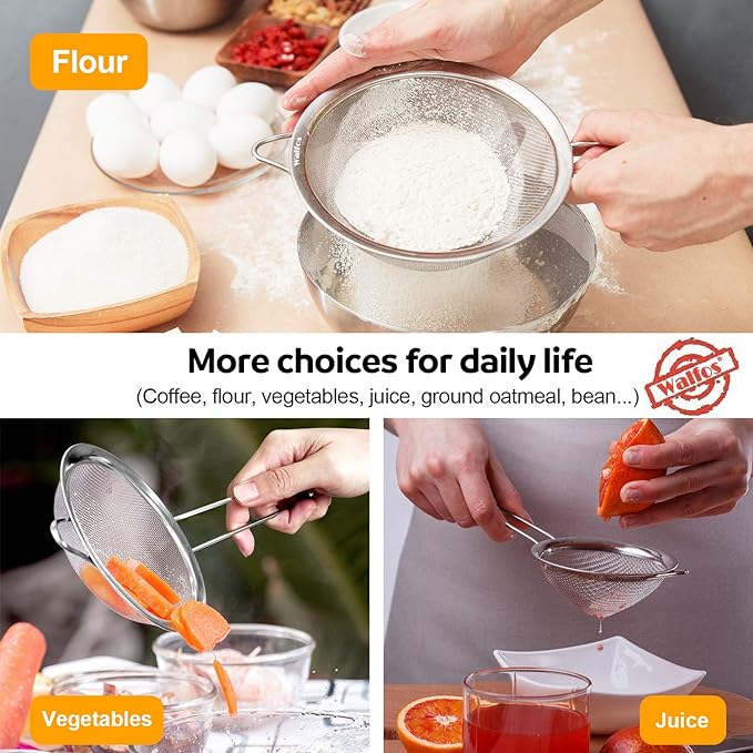 Walfos 6.3 Inch Fine Mesh Strainer, Premium Stainless Steel Sieve and Sifter
