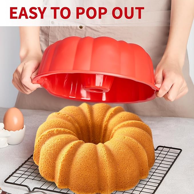 Puyeipt 10 Inch Silicone Fluted Tube Cake Pan, 2 Pack