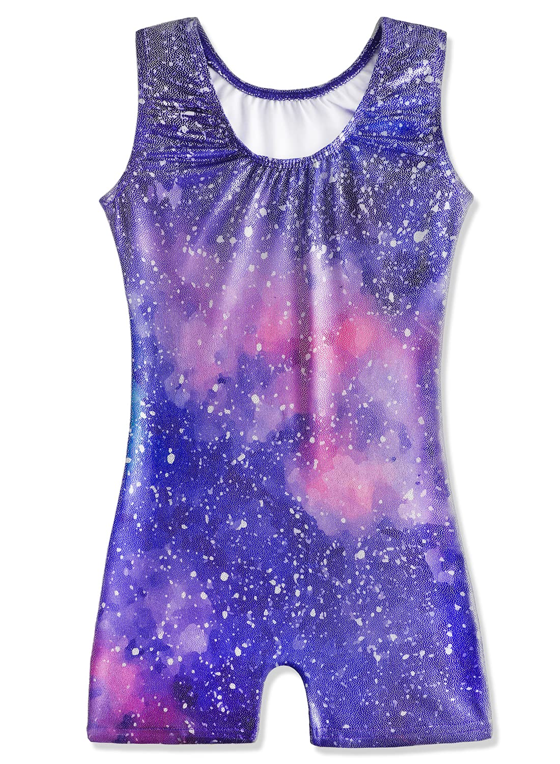 HOZIY Little Girls Gymnastics Leotards with Shorts Size 7-8 Years 7/8 Rainbow Purple Pink Biketards Stars Starry Tumbling Outfits Sparkly Milky Way Galaxy Leotardos Para Gimnasia Ninas