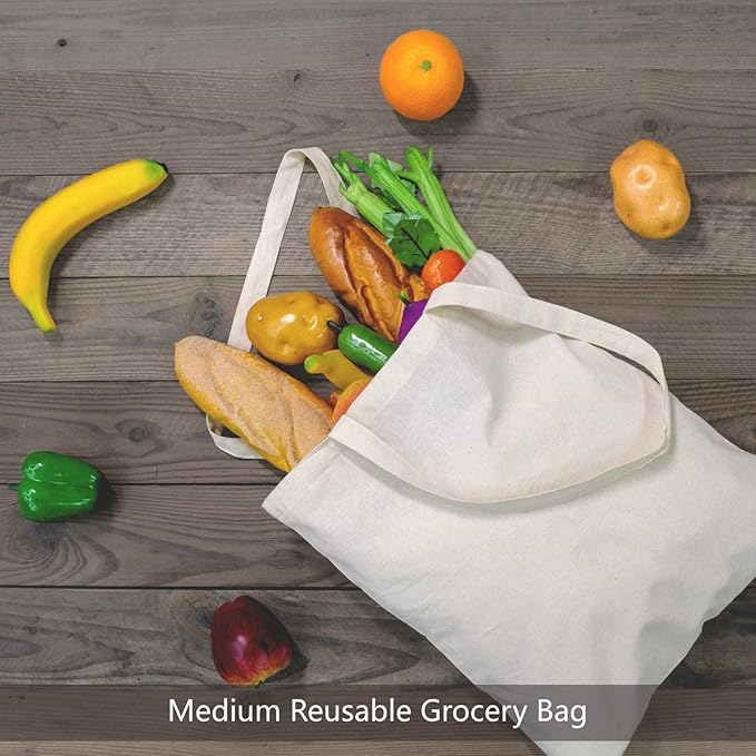 TOPDesign 5 | 12 | 24 | 48 | 192 Pack Economical Cotton Tote Bags, Lightweight Medium Reusable Grocery Shopping Cloth Bags, Suitable for DIY, Advertising, Promotion, Gift, Activity (5-Pack)