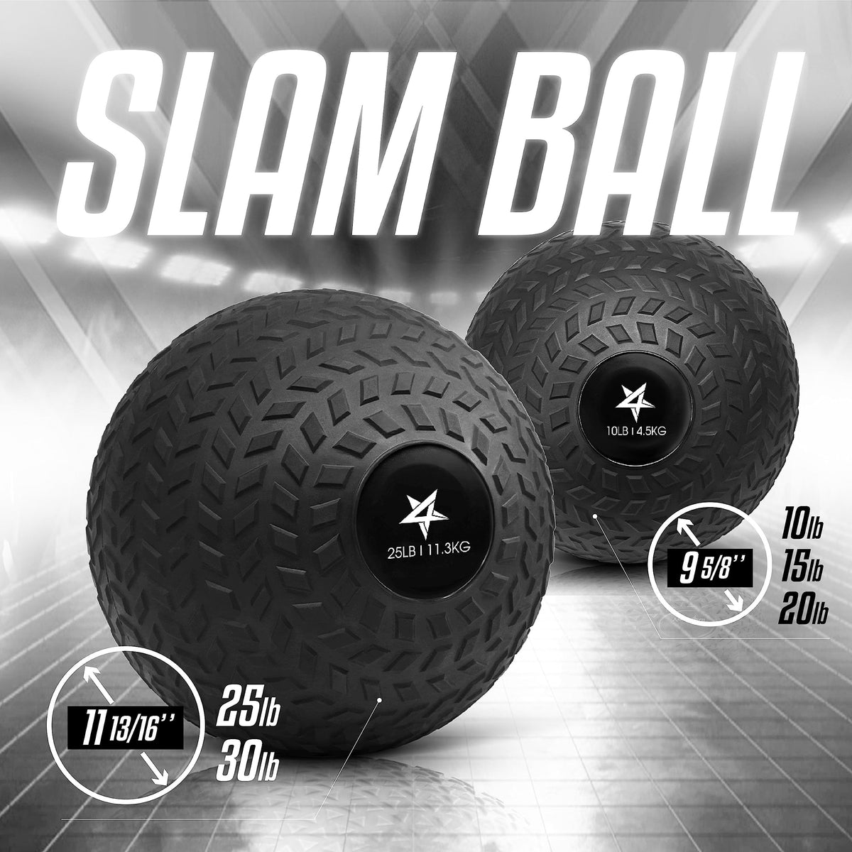 Yes4All Slam Balls, 10-40lb Weighted Ball Weight, Durable PVC Sand Filled Workout Dynamic Slam Ball for Strength Training, Tread, Black, 20lbs