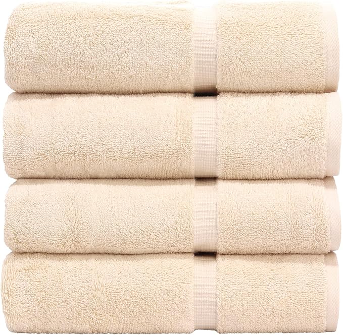 Luxury Hotel & Spa Towel 100% Genuine Turkish Cotton Bath Towels - Beige - Dobby Border - Set of 4