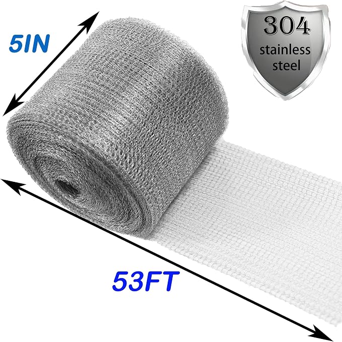 Wire Mesh for Mice Control 5IN X 53Ft, Hole Fill Fabric, Upgraded Stainless