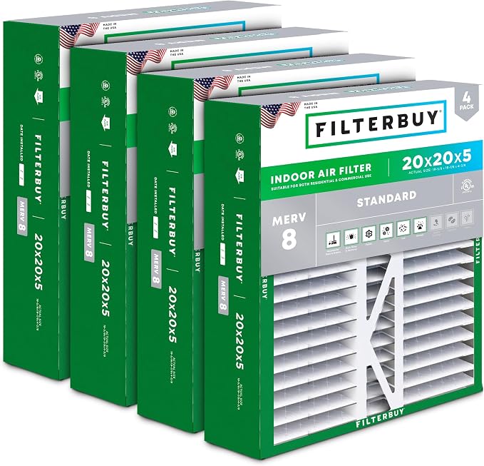 Filterbuy 20x20x5 Air Filter MERV 8 Essential Dust & Allergy Defense, Pleated