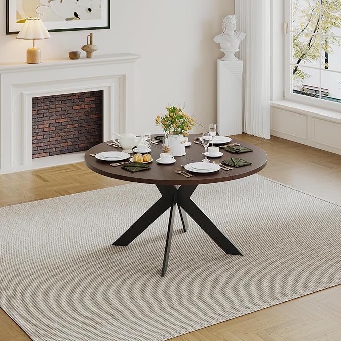 Walnut Round Dining Table Set for 4, Mid-Century Modern Kitchen Table and Chairs, Small Space Dining Room Furniture for Apartment, Breakfast Nook or Studio (Walnut Wood-Dining Table Only)