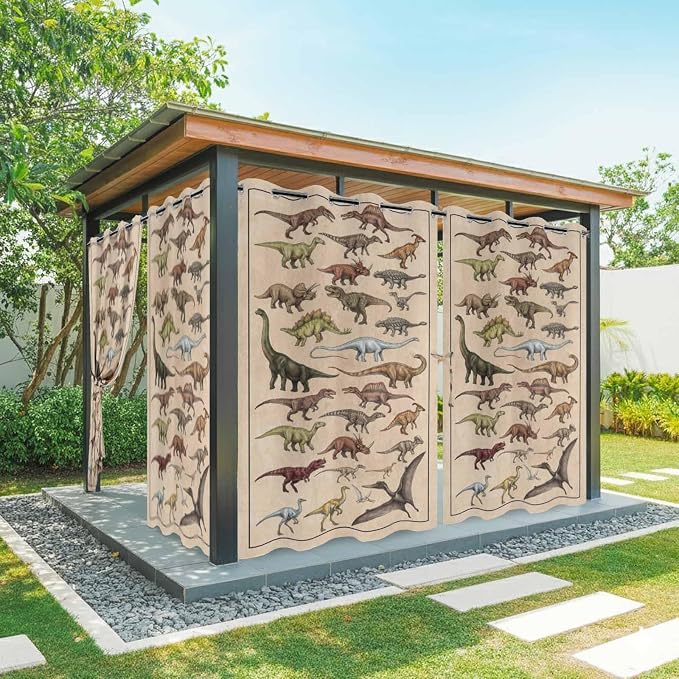Vintage Outdoor Curtains for Patio Dinosaurs Biographies Retro Waterproof