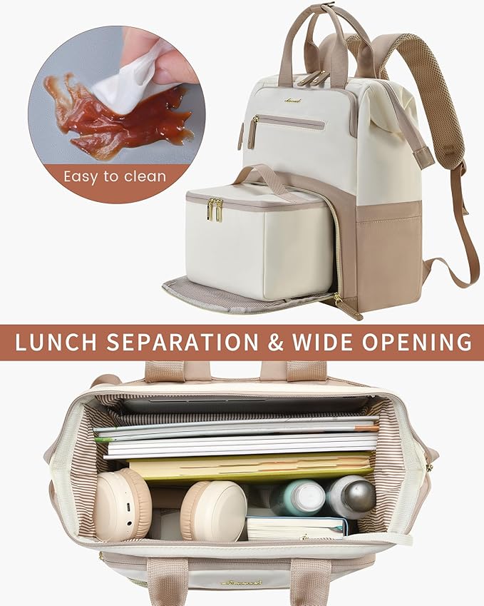 LOVEVOOK Lunch Backpack for Women, 17 Inch Laptop Bag with Insulated Cooler Lunch Box, Work Backpack for Teacher Nurse, Travel Backpack Lunch Bag for Camping Picnic Daily Use