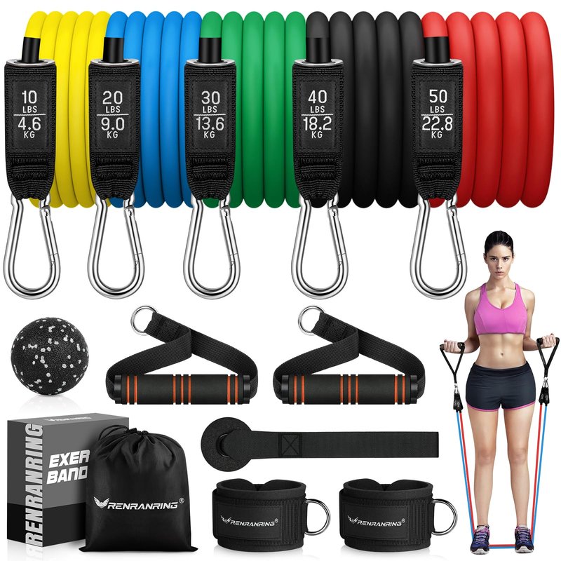 RENRANRING Resistance Bands for Working Out, 150LBS Exercise Bands, Workout Bands, Resistance Bands Set with Handles for Men Women, Legs Ankle Straps
