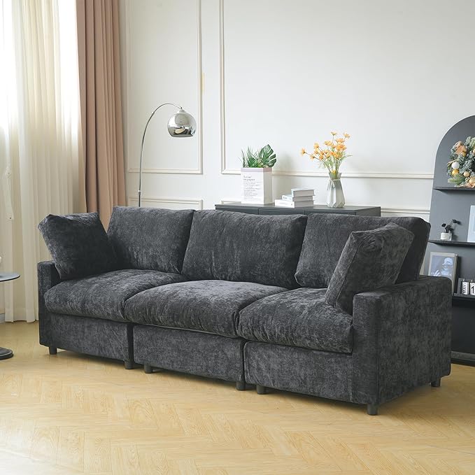 JACH 3-Seater Sectional Couches, Deep Seat Convertible Modular Sofas, Cloud Sectional Couch, Sofa Covers Washable, Minimalist Modern Sofa for Living Room, Apartment, Black