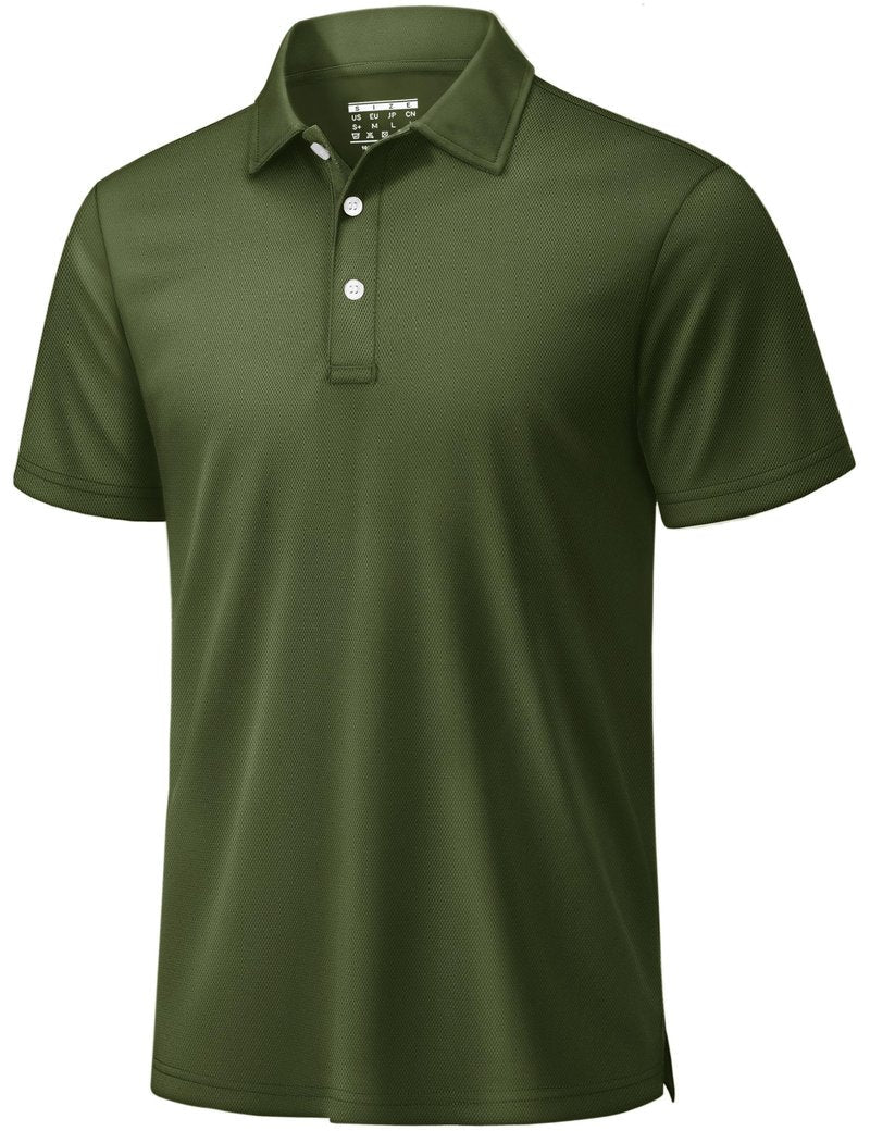 TACVASEN Mens Golf Shirt Dry Fit Mens Polo Shirts Short Sleeve Performance Golf Polos for Men with Collar Work Shirts Army Green, M