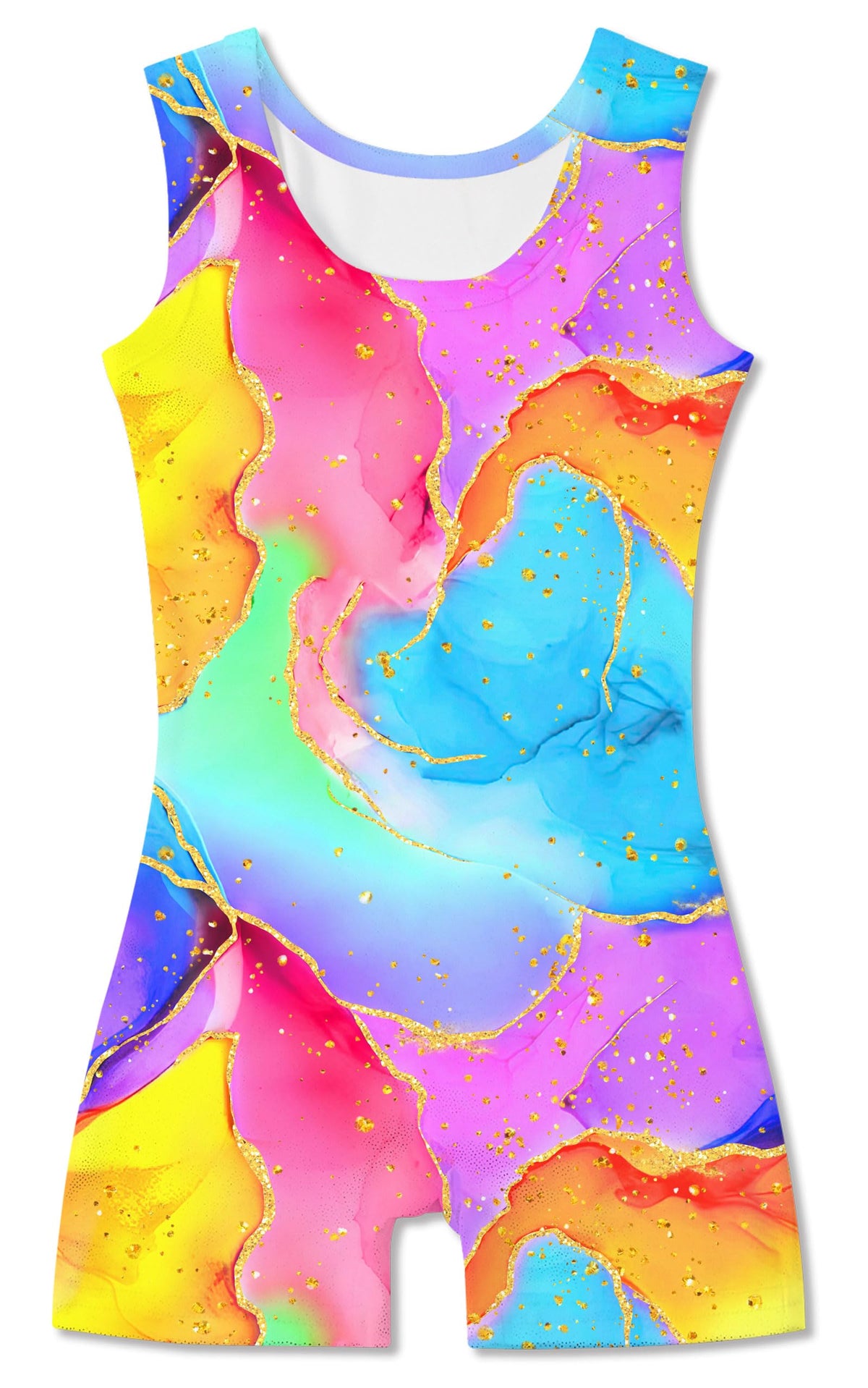 Funnycokid Gymnastics Leotards for Girls Toddler Outfits Dance Unitards Clothes with Shorts, Colorful Marble, 3-4T