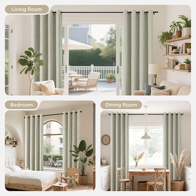 Joydeco Blackout Curtains 84 Inches Long, Light Beige Curtains 84 Inch Length 2 Panels Set for Bedroom Living Room, Thermal Insulated Linen Blackout Curtains with Grommets(52x84 inch, Light Beige)