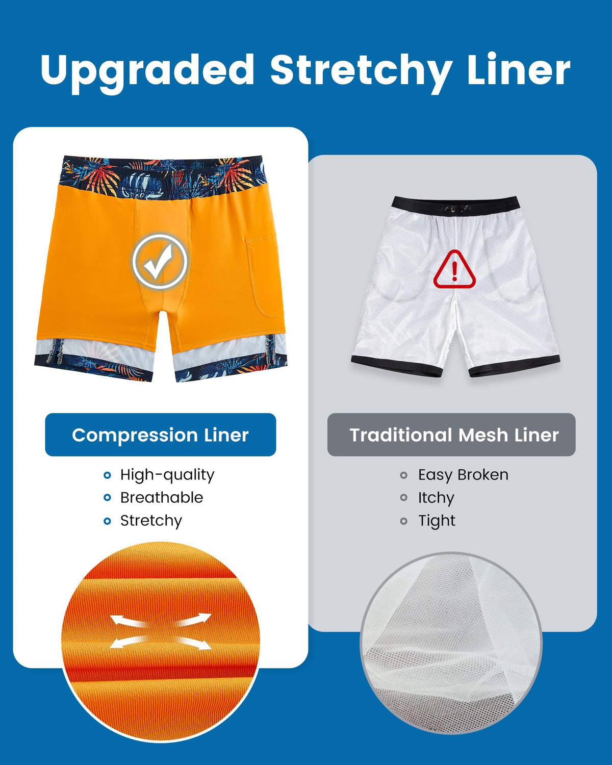 maamgic 2 in 1 Mens Swim Trunks 7 Inch Swim Shorts Swim Suits Board Shorts Palm Navy-Orange Medium