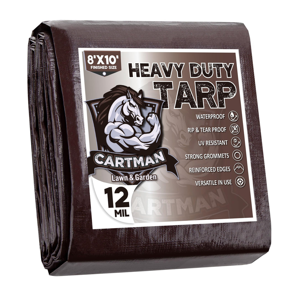 CARTMAN Finished Size 8x10 Feet Extra Thick 12 Mil Heavy Duty Poly Tarp, Multipurpose Protective Cover, UV Resistant, Waterproof Poly Tarpaulin with Reinforced Edges