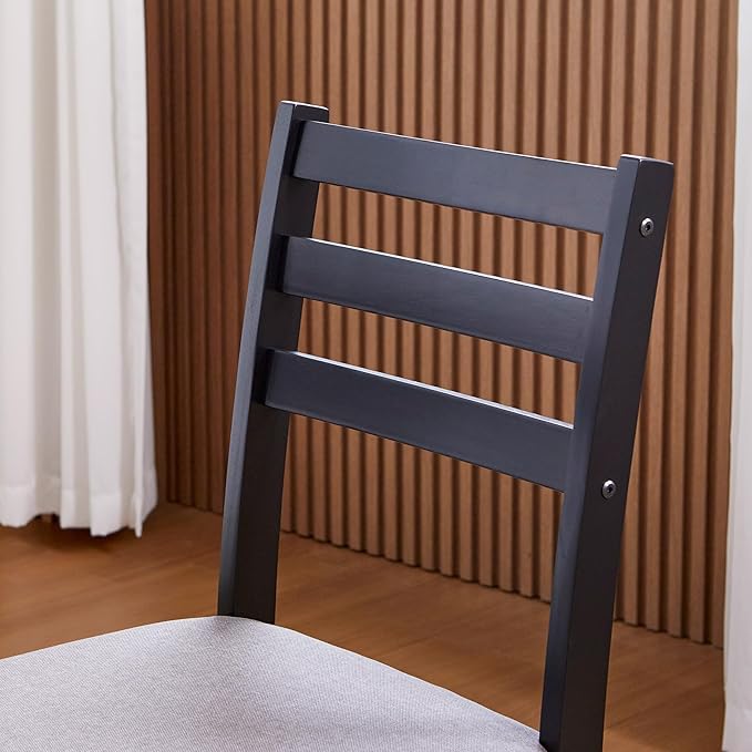 Livinia Seattle 3-Piece Wooden Dining Table Set for 2, Modern Farmhouse Kitchen Dining Room Set with Solid Wood Ladder Back Chairs for Small Space (Black)
