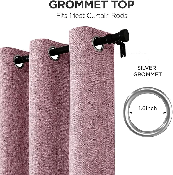 Joydeco Light Pink Blackout Curtains 90 Inches Long, Curtains 90 Inch Length 1 Panel for Bedroom, Thermal Insulated Linen Black Out Curtains with Grommets(100x90, Light Pink)