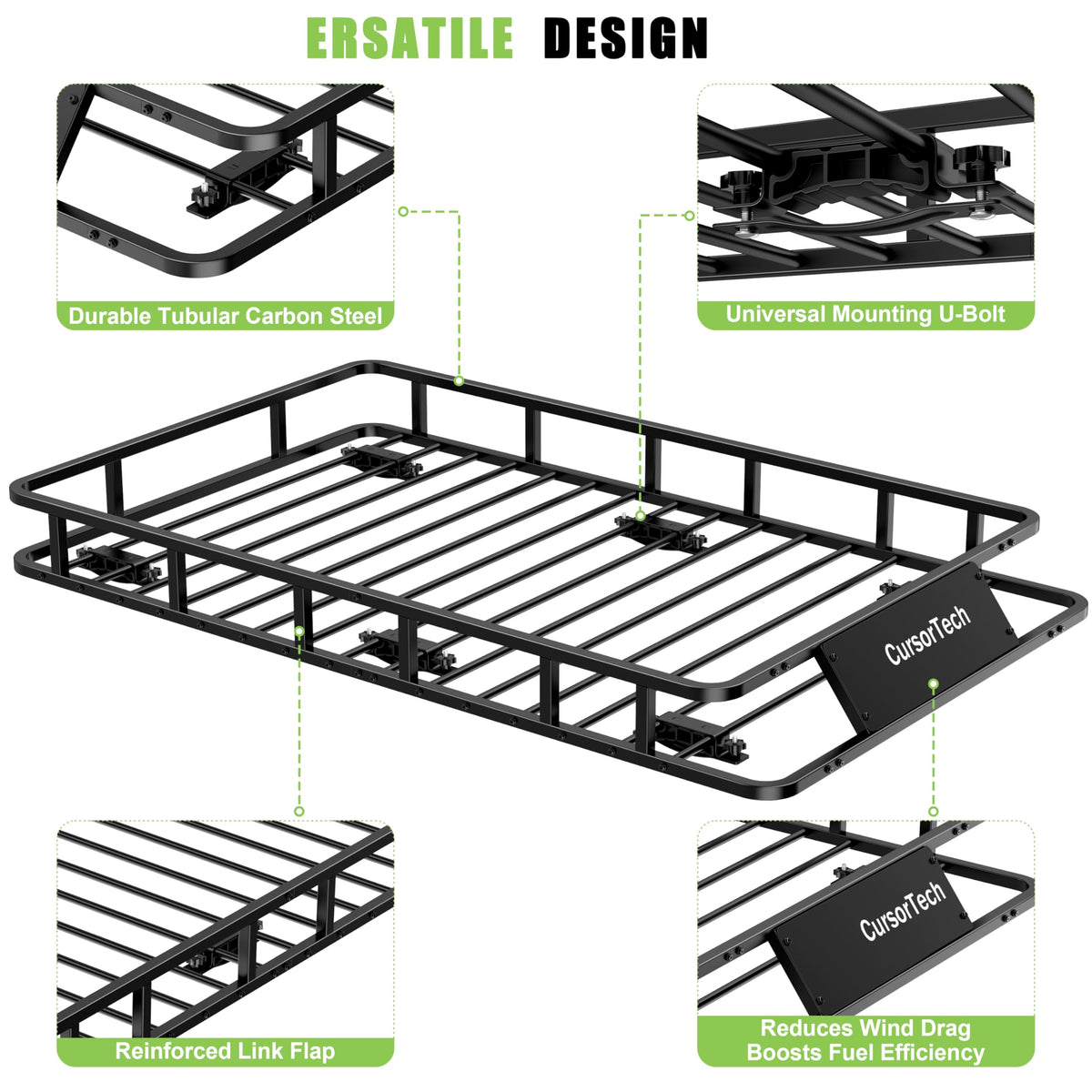 CursorTech Roof Basket 64" x 39" Heavy Duty Roof Rack Cargo Basket 300 lbs Capacity Steel Rooftop Cargo Carrier Luggage Holder Rack for SUV Truck Car Travel Camping Storage