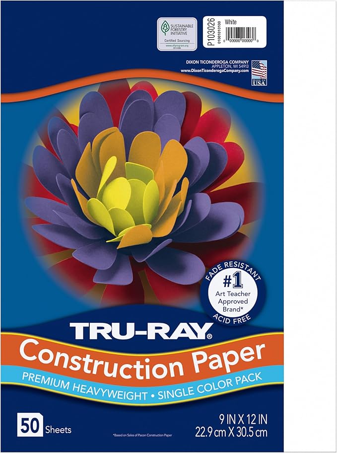 Tru-Ray® Construction Paper, 50% Recycled, 9" x 12", White, Pack Of 50