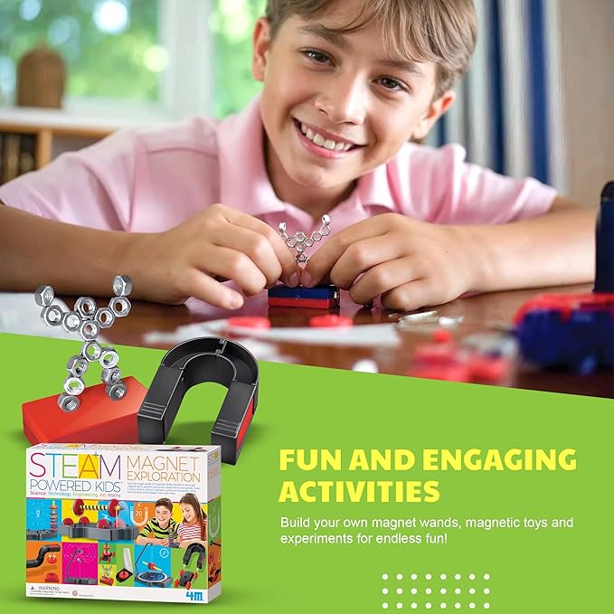 4M - STEAM Magnet Exploration - Hands-On Science Kit with Magnetic Toys Experiments for Kids Ages 5+ - Includes Magnet Toys Wand, U-Shaped Magnet, Racers, Yacht & More - Educational STEM Toy Gift