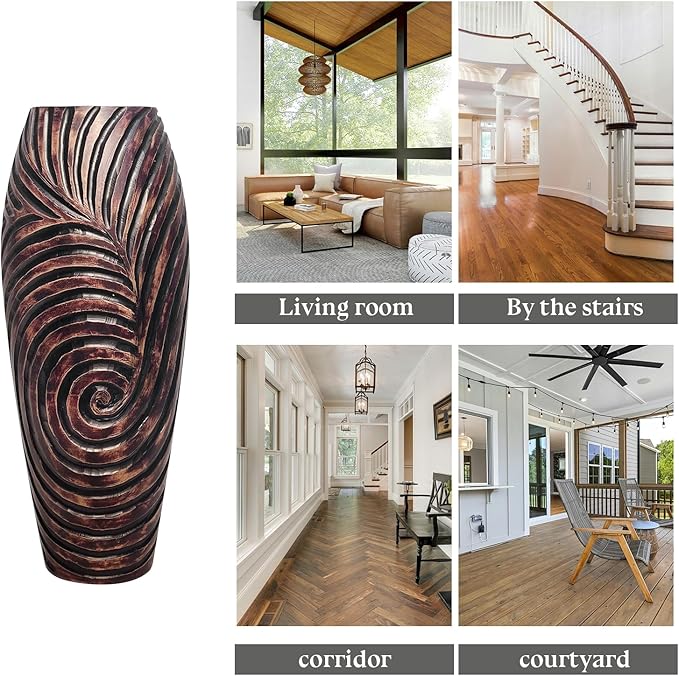 Tall Floor Vase, Brown Vintage Home Decor Vases, 19.7 inch Resin Vase for Living Room Decoration, Fireplace, Entryway,Bedroom, Hotel, Patio Decoration