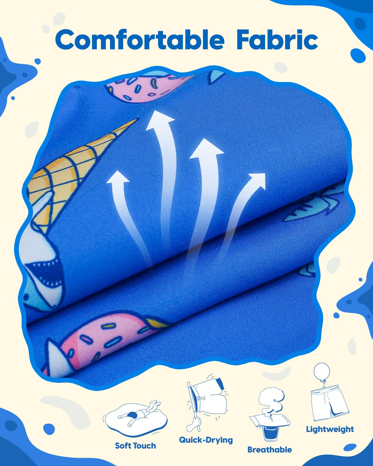 maamgic Boys Swim Trunks Toddler Swim Shorts Little Boys Bathing Suit Swimsuit Toddler Boy Swimwear Ice Cream Blue 7 Years