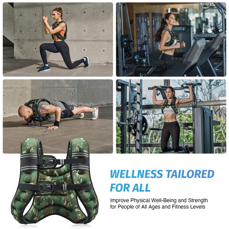 ZELUS Weighted Vest, 6lb/8lb/12lb/16lb/20lb/25lb/30lb Weight Vest for Men Women with Storage Pocket Reflective Strips for Workout Strength Training Running Muscle Building, Green Camo (25 lb)