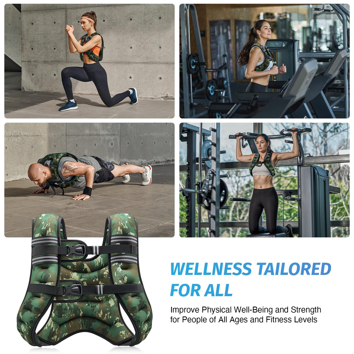 ZELUS Weighted Vest, 6lb/8lb/12lb/16lb/20lb/25lb/30lb Weight Vest for Men Women with Storage Pocket Reflective Strips for Workout Strength Training Running Muscle Building, Green Camo (20 lb)