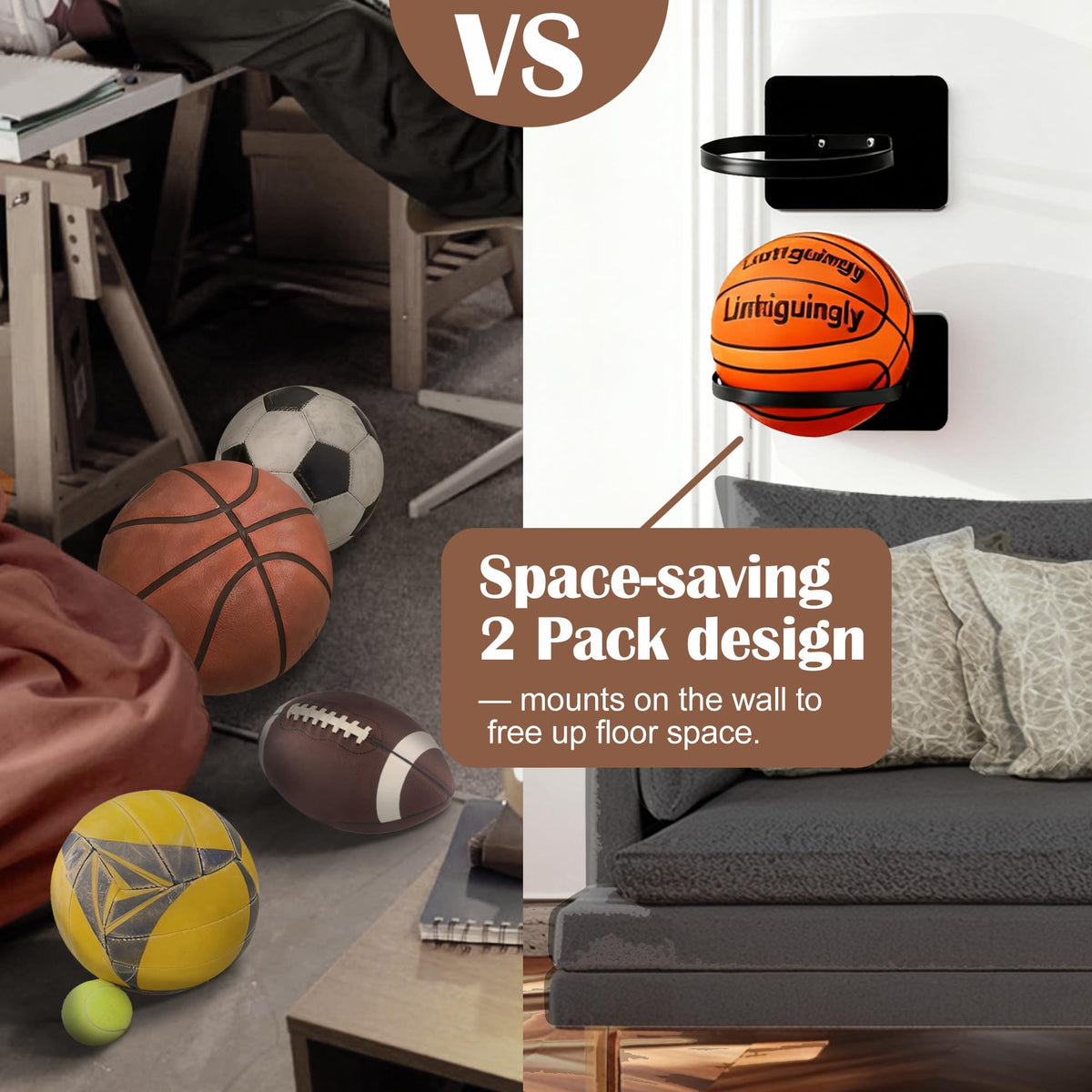 Lintriguingly Basketball Holder Wall Mount — Ball Holder Wall Mount,Ball Storage Display Rack for Autograph Basketballs, Soccer/Volleyball Holder，Sports Accessories Organizer (Black, 2-Pack)