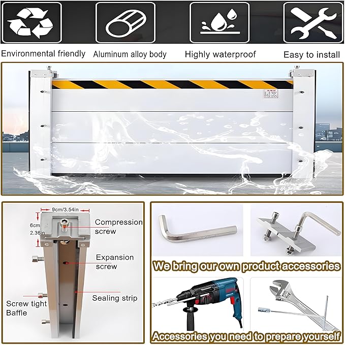 Flood Barriers for Home Exterior - Aluminum Alloy Outdoor Garage Doors Water Barriers for Flooding,H23.6 Inch/L6.5FT
