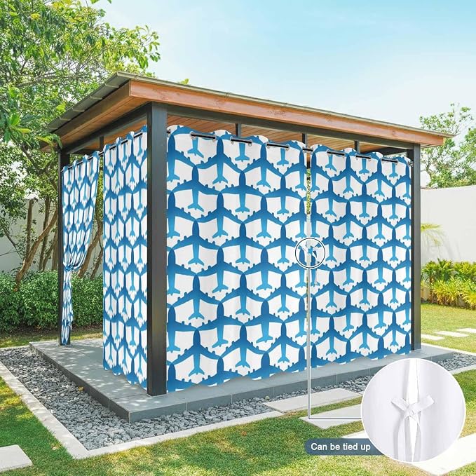 Outdoor Curtains for Patio Waterproof Weatherproof Blue Aircraft Porch Curtains