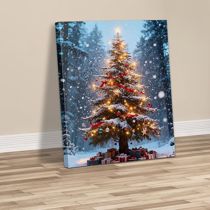 Framed Christmas Pictures Wall Decor,Vintage Pine Tree Prints,Winter Christmas Canvas Wall Art Decoration for Bedroom Bathroom Living Room Rustic Xmas Holiday Gifts (Christmas Tree 16, 20'' X 32'')