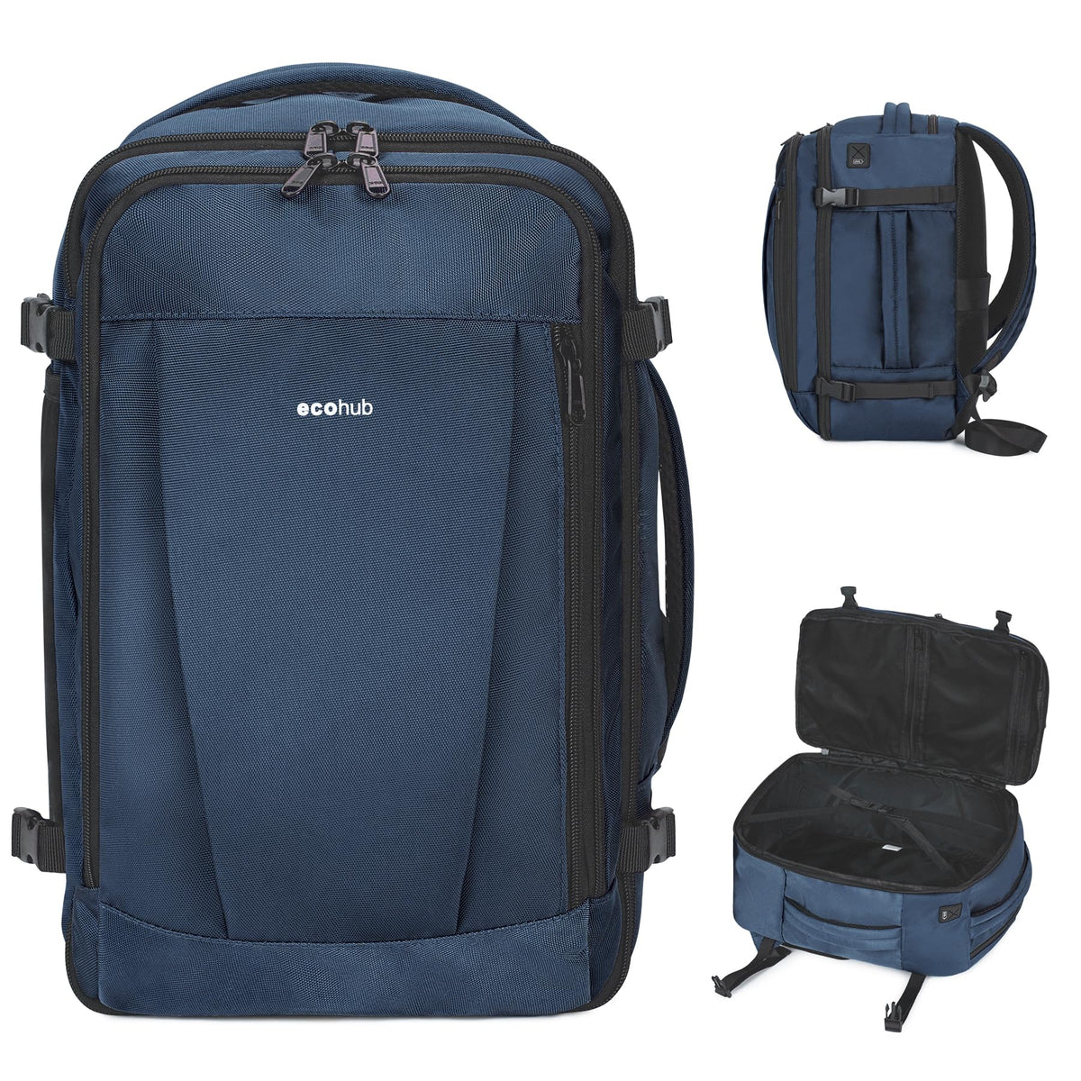ECOHUB Travel Backpack 18x14x8 Spirit Airlines Personal Item Bag Carry On Backpack 13 Pockets Large Work Casual Daypack for men Airline Approved Waterproof Gym Backpack with Charging Port, Blue