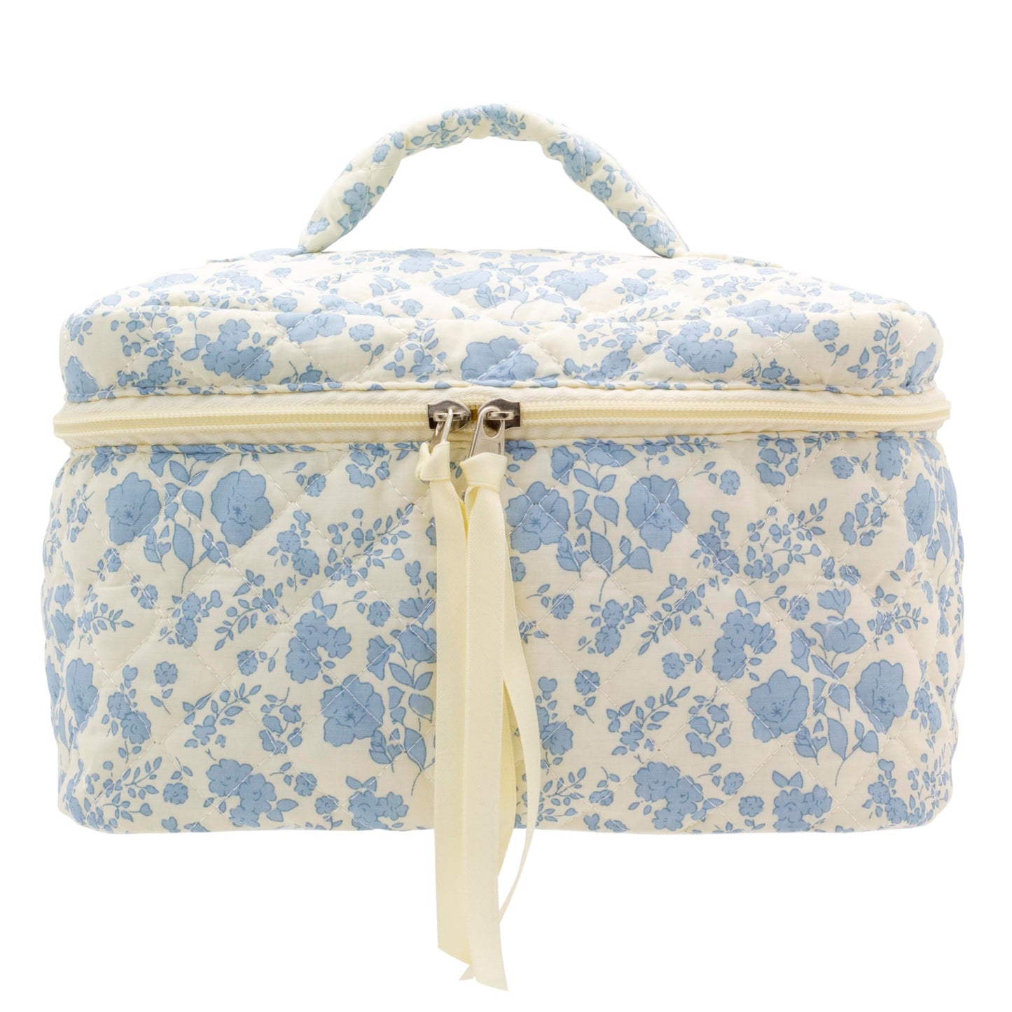 PAZIMIIK Cotton Makeup Bag for Women Large Quilted Travel Cosmetic Pouch Girls' Make Up Organizer,Little Flower White
