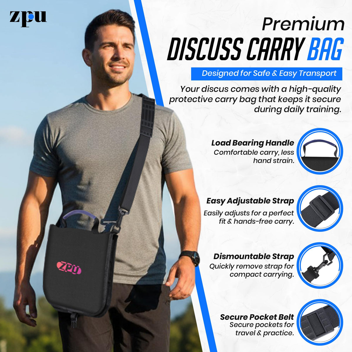ZPU 1kg Nylon Discus with Black Carry Bag, Sports Practice & Competition Discus for Track and Field, Outdoor Practice Throwing Discuses for Men Women, Blue