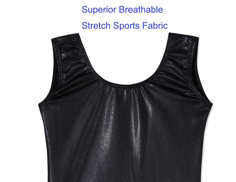 Domusgo Gymnastics Leotards for Girls 8-9 Years Old Black Sparkly One Piece Tumbling Outfits