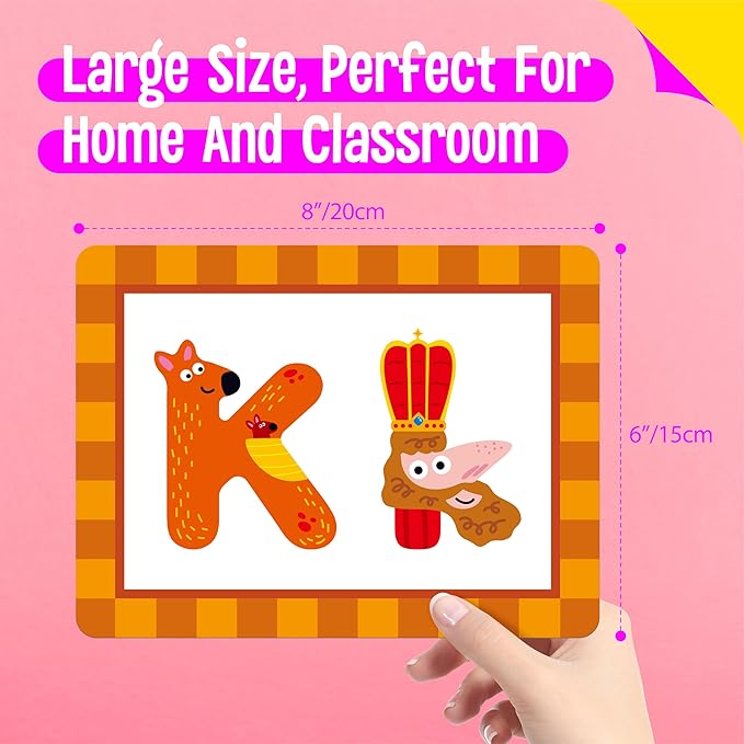 Alphabet Picture Mnemonic Cards, 26 Uppercase & Lowercase Letter Learning Cards for Kids Letter Cognition, ABC Montessori Early Learning Tool for Toddlers, Classroom & Home Activity