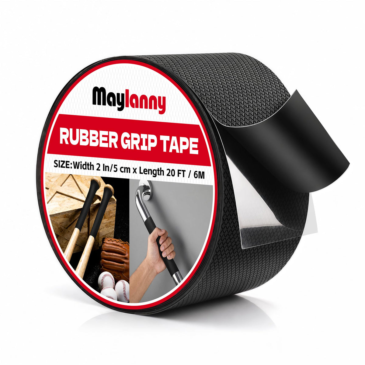 Maylanny 2 in x 20 FT Rubber Grip Tape, Black Ultra Strong Anti Slip Waterproof Tape with Textured Adhesive Comfortable in Hands, Perfect for Tools, Handles, Ladders - High Traction DIY Safety Grip