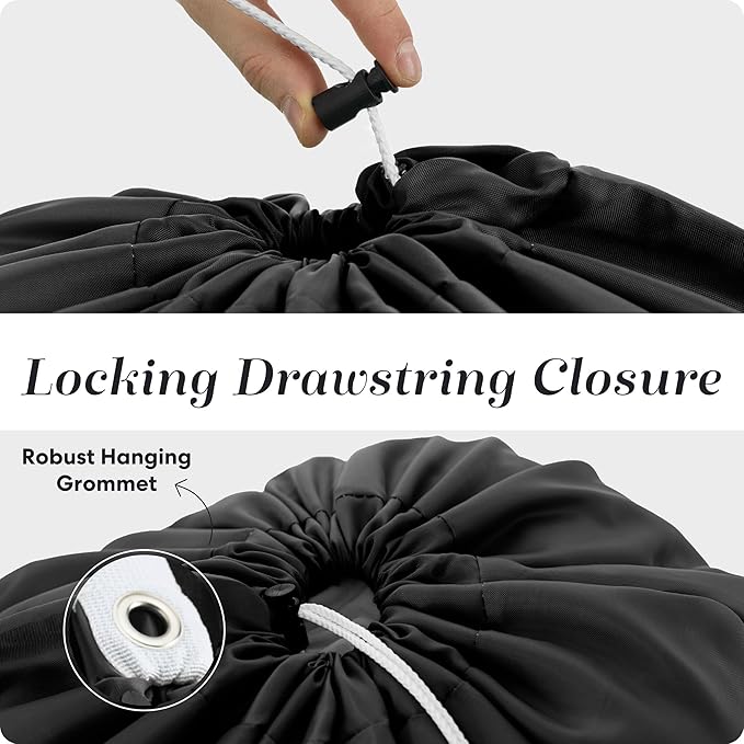 Handy Laundry Nylon XL - Large Capacity with Locking Drawstring, Machine Washable, Fits Laundry Baskets or Hampers, Holds 3 Loads of Clothes - Black (Pack of 2)