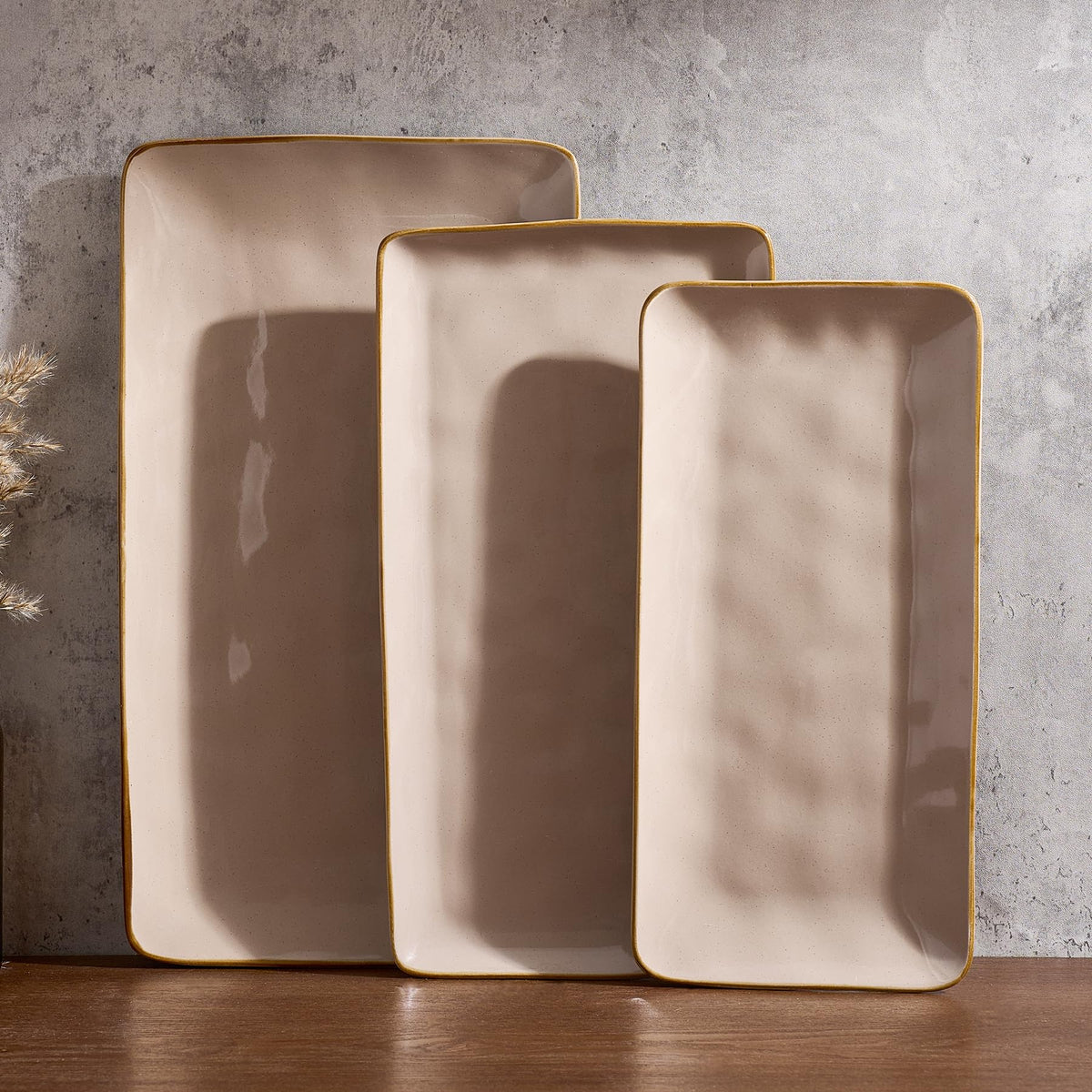 Famiware Serving Platters Set of 3 Sizes - Rectangular, Cappuccino White