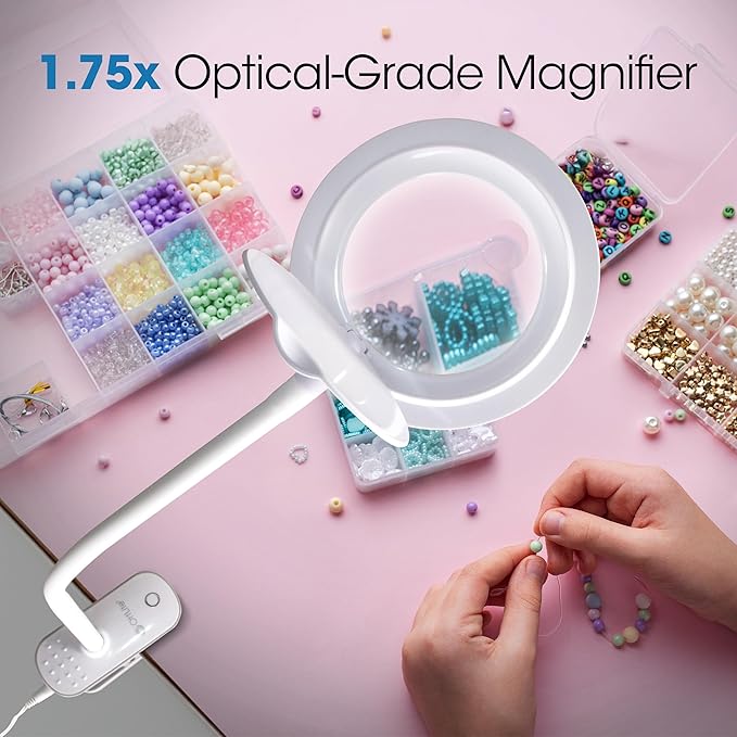 OttLite Lighted Magnifier Clip Lamp. Clearsun, White, Shipper